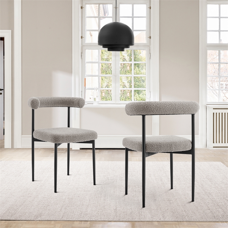 Shannon Dining Chair with Matte Black Iron and Cream Fabric - Set of 2