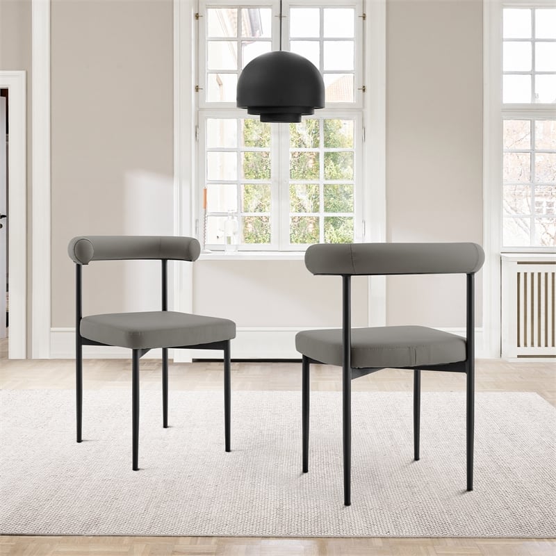 Shannon Dining Chair with Matte Black Iron & Light Gray Faux Leather - Set of 2