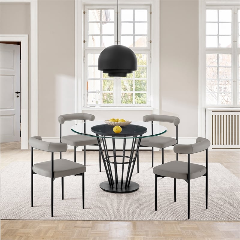Shannon Dining Chair with Matte Black Iron & Light Gray Faux Leather - Set of 2