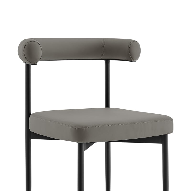 Shannon Dining Chair with Matte Black Iron & Light Gray Faux Leather - Set of 2