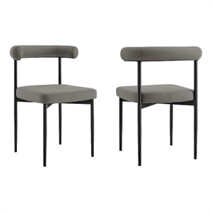 Shannon Dining Chair with Matte Black Iron & Light Gray Faux Leather - Set of 2