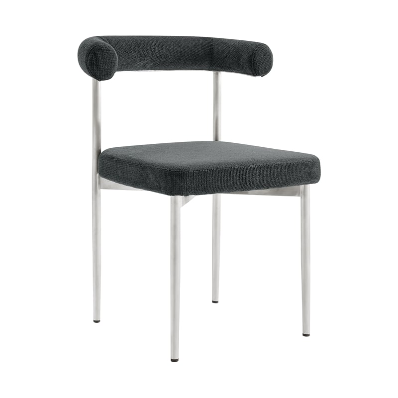 Shannon Dining Chair with Brushed Stainless Steal and Charcoal Fabric - Set of 2