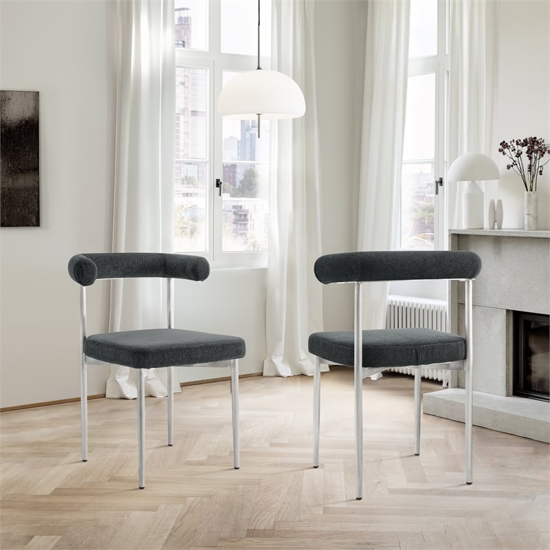 Shannon Dining Chair with Brushed Stainless Steal and Charcoal Fabric - Set of 2