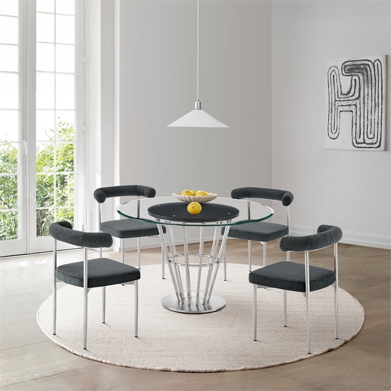 Shannon Dining Chair with Brushed Stainless Steal and Charcoal Fabric - Set of 2