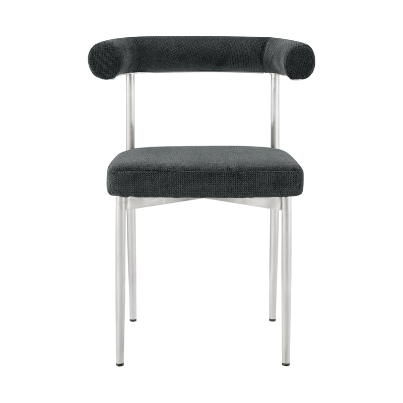 Shannon Dining Chair with Brushed Stainless Steal and Charcoal Fabric - Set of 2