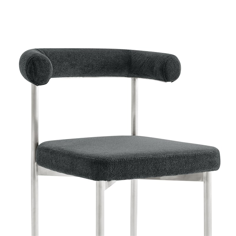 Shannon Dining Chair with Brushed Stainless Steal and Charcoal Fabric - Set of 2