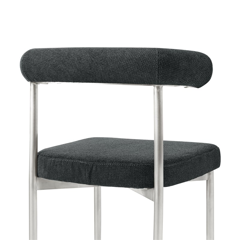 Shannon Dining Chair with Brushed Stainless Steal and Charcoal Fabric - Set of 2
