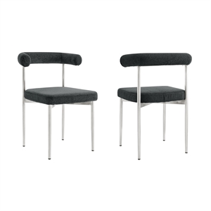 Shannon Dining Chair with Brushed Stainless Steal and Charcoal Fabric - Set of 2