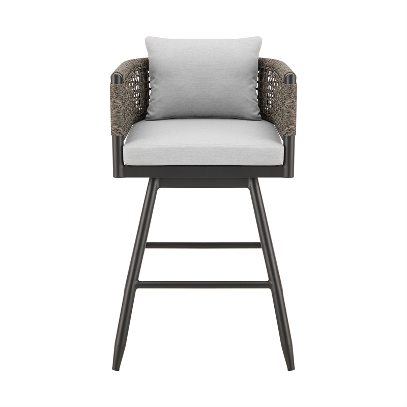 Alegria Outdoor Swivel BarStool in Aluminum with Gray Rope & Light Gray Cushions