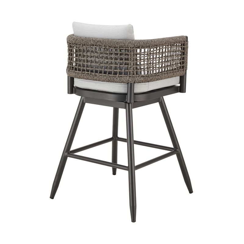 Alegria Outdoor Swivel BarStool in Aluminum with Gray Rope & Light Gray Cushions
