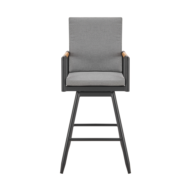 Crown Outdoor Swivel Bar Stool in Aluminum with Tan Rope & Dark Gray Cushions