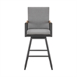 Crown Outdoor Swivel Bar Stool in Aluminum with Tan Rope & Dark Gray Cushions