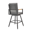 Crown Outdoor Swivel Bar Stool in Aluminum with Tan Rope & Dark Gray Cushions