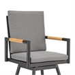 Crown Outdoor Swivel Bar Stool in Aluminum with Tan Rope & Dark Gray Cushions