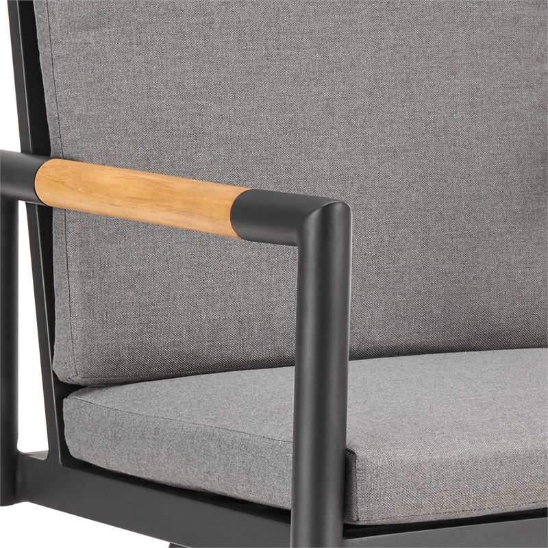 Crown Outdoor Swivel Bar Stool in Aluminum with Tan Rope & Dark Gray Cushions