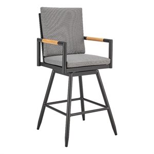 Crown Outdoor Swivel Bar Stool in Aluminum with Tan Rope & Dark Gray Cushions
