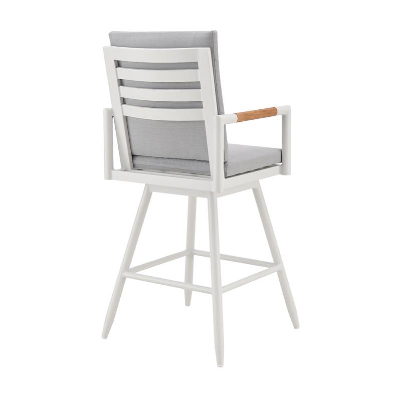 Crown Outdoor Swivel Bar Stool in Aluminum with Brown Rope & Light Gray Cushions
