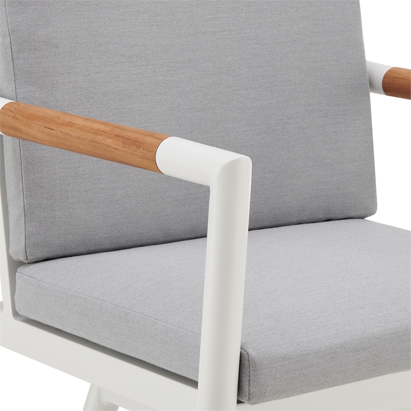 Crown Outdoor Swivel Bar Stool in Aluminum with Brown Rope & Light Gray Cushions