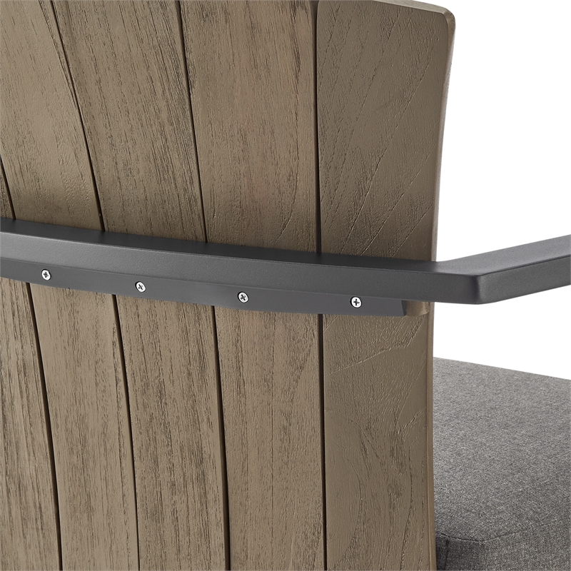 Hazel Outdoor Swivel Counter Stool in Aluminum with Teak Wood & Charcoal Cushion