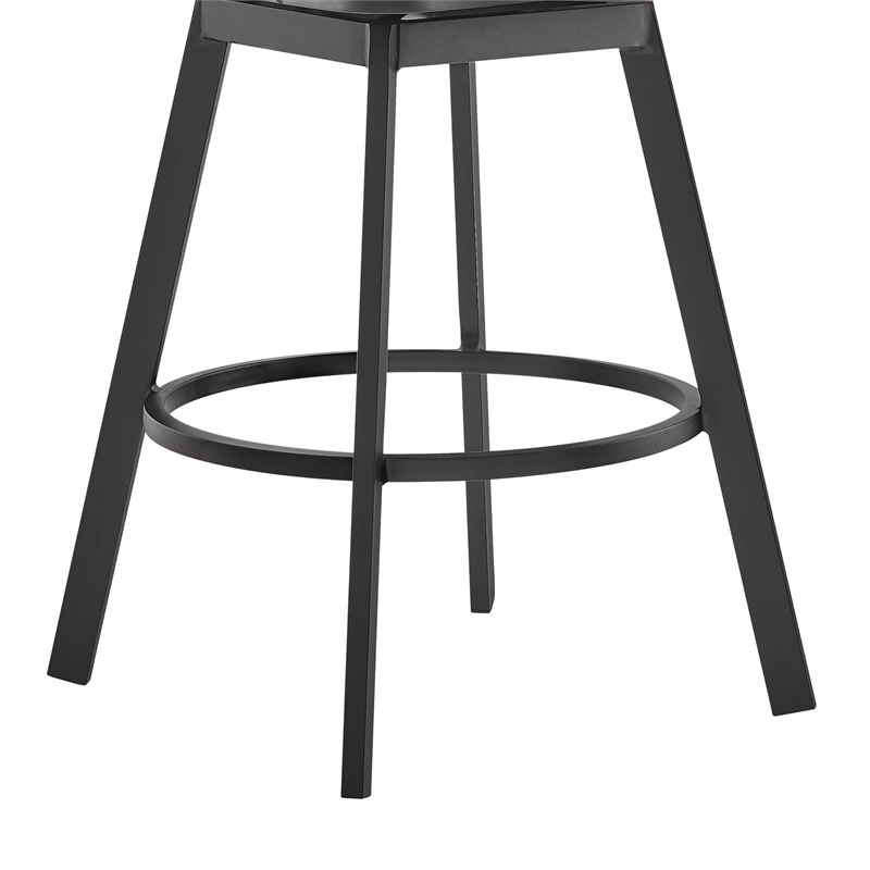 Hazel Outdoor Swivel Counter Stool in Aluminum with Teak Wood & Charcoal Cushion