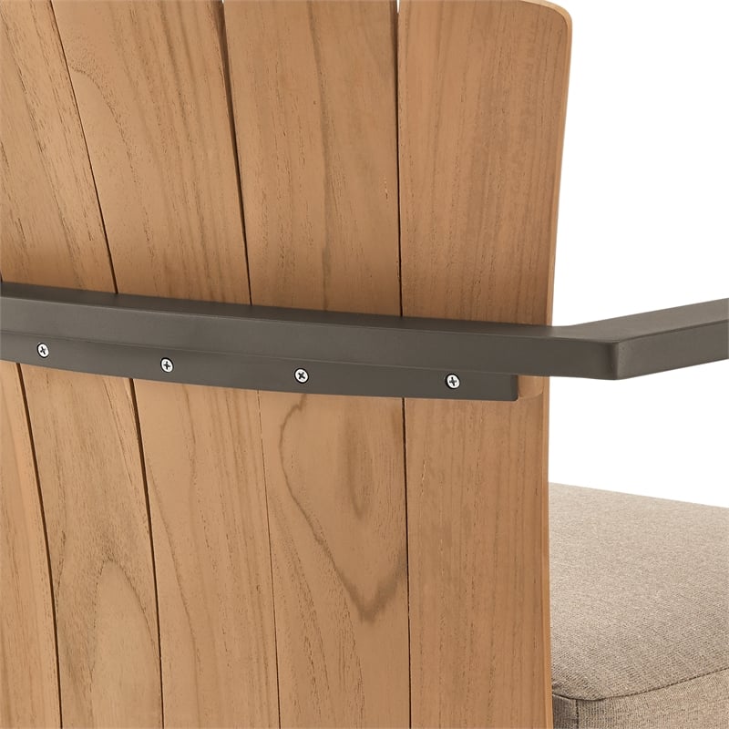 Hazel Outdoor Swivel Counter Stool in Aluminum with Teak Wood & Brown Cushion