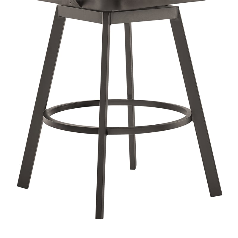 Hazel Outdoor Patio Swivel Bar Stool in Aluminum with Teak Wood & Brown Cushion
