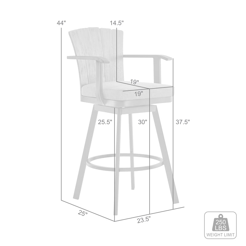 Hazel Outdoor Patio Swivel Bar Stool in Aluminum with Teak Wood & Brown Cushion