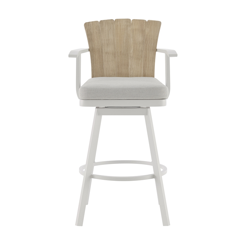 Hazel Outdoor Swivel Counter Stool in Aluminum with Teak Wood