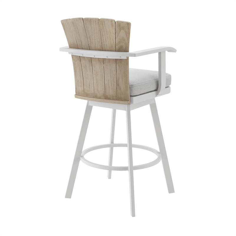 Hazel Outdoor Swivel Counter Stool in Aluminum with Teak Wood