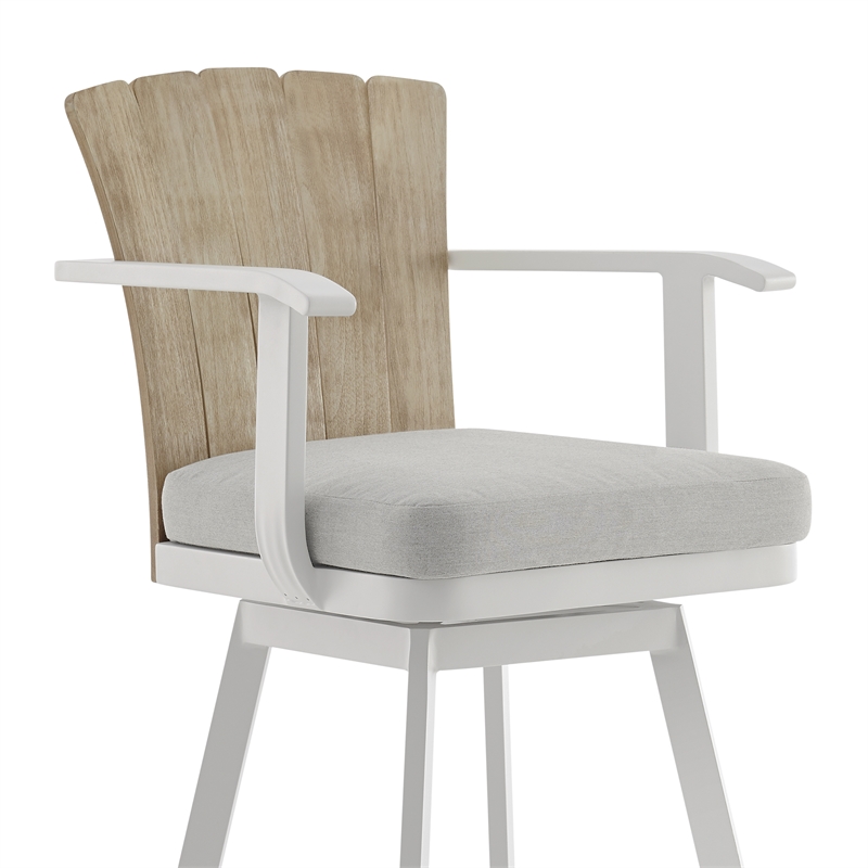 Hazel Outdoor Swivel Counter Stool in Aluminum with Teak Wood