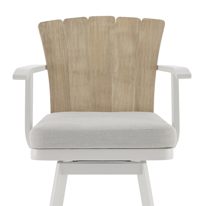 Hazel Outdoor Swivel Counter Stool in Aluminum with Teak Wood