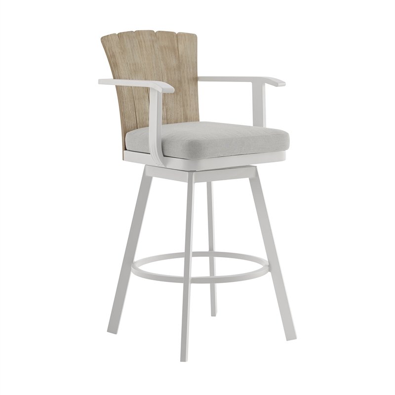 Hazel Outdoor Swivel Counter Stool in Aluminum with Teak Wood