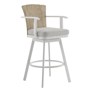 Hazel Outdoor Swivel Bar Stool in Aluminum with Teak Wood & Argent Gray Cushion
