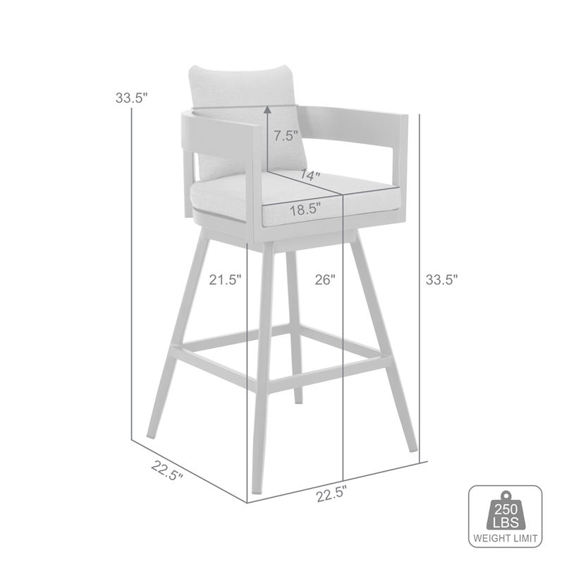 Menorca Outdoor Patio Swivel Counter Stool in Aluminum with Gray Cushions