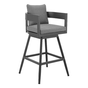 Menorca Outdoor Patio Swivel Counter Stool in Aluminum with Gray Cushions