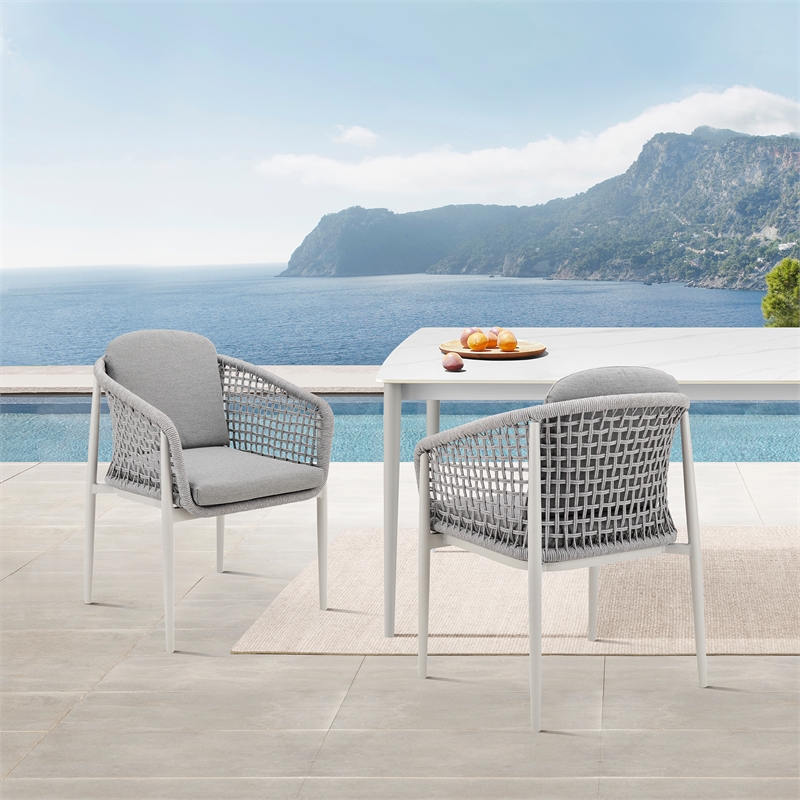 Rhodes Outdoor Patio Dining Chair in Aluminum Set of 2