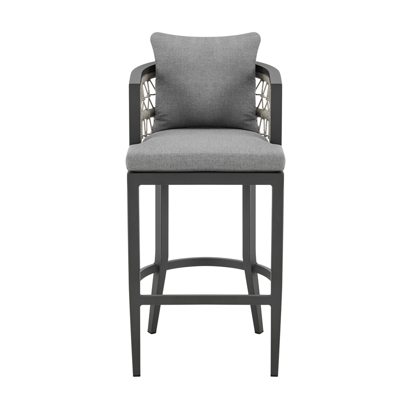 Zella Outdoor Patio Bar or Counter Stool in Aluminum with Rope and Cushions