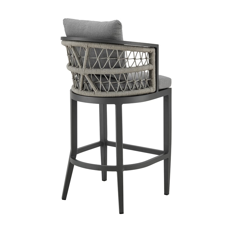 Zella Outdoor Patio Bar or Counter Stool in Aluminum with Rope and Cushions