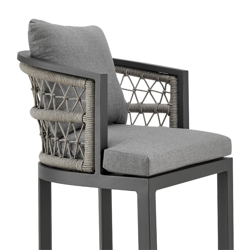 Zella Outdoor Patio Bar or Counter Stool in Aluminum with Rope and Cushions