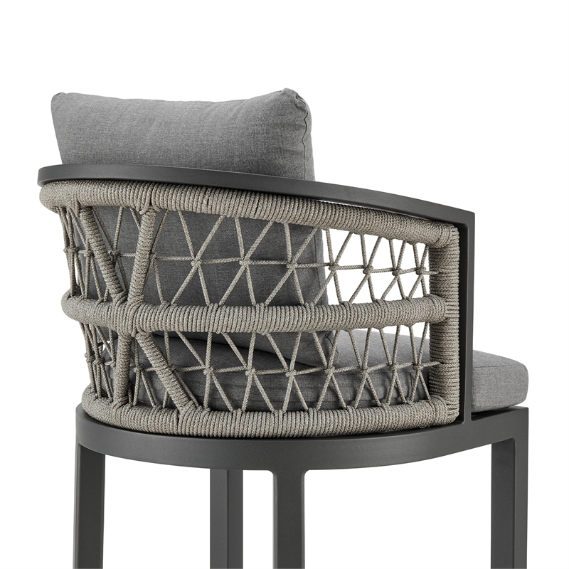 Zella Outdoor Patio Bar or Counter Stool in Aluminum with Rope and Cushions