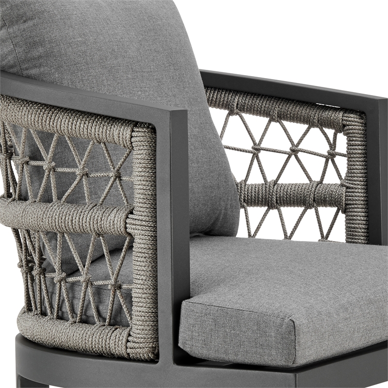 Zella Outdoor Patio Bar or Counter Stool in Aluminum with Rope and Cushions
