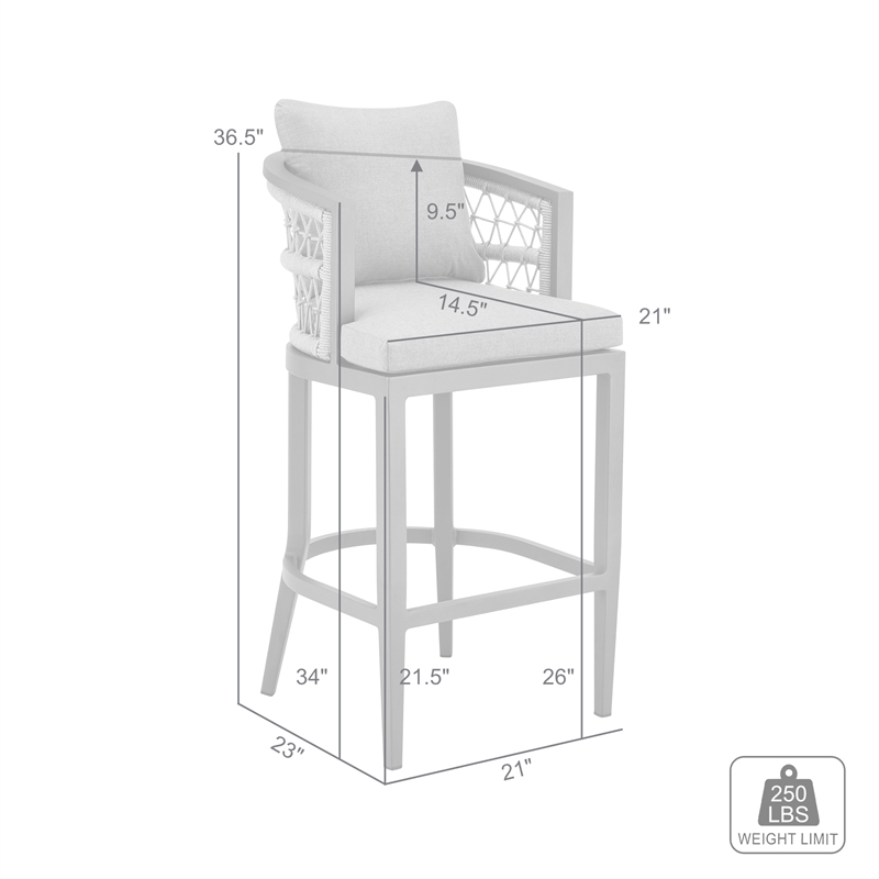 Zella Outdoor Patio Bar or Counter Stool in Aluminum with Rope and Cushions