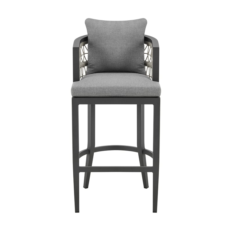 Zella Outdoor Patio Bar or Counter Stool in Aluminum with Rope and Cushions