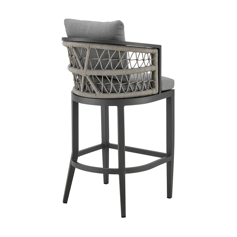 Zella Outdoor Patio Bar or Counter Stool in Aluminum with Rope and Cushions