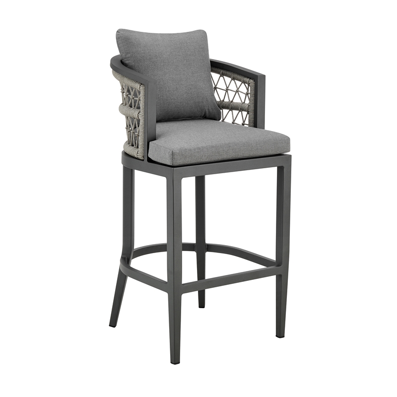 Zella Outdoor Patio Bar or Counter Stool in Aluminum with Rope and Cushions