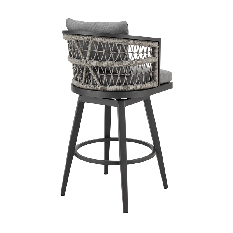 Zella Outdoor  Swivel Bar or Counter Stool in Aluminum with Rope and Cushions