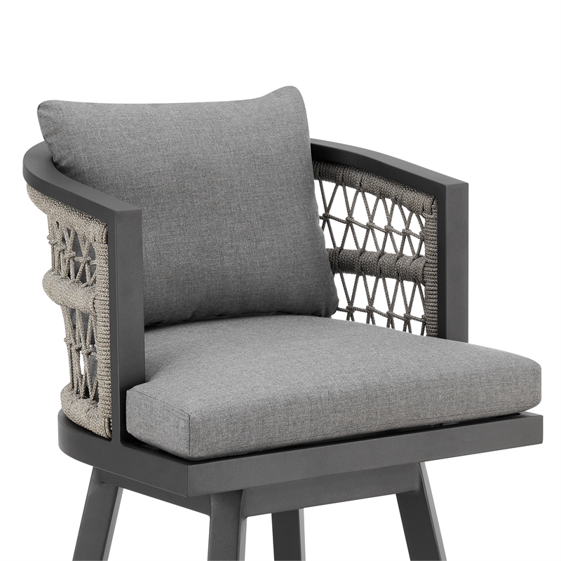 Zella Outdoor  Swivel Bar or Counter Stool in Aluminum with Rope and Cushions