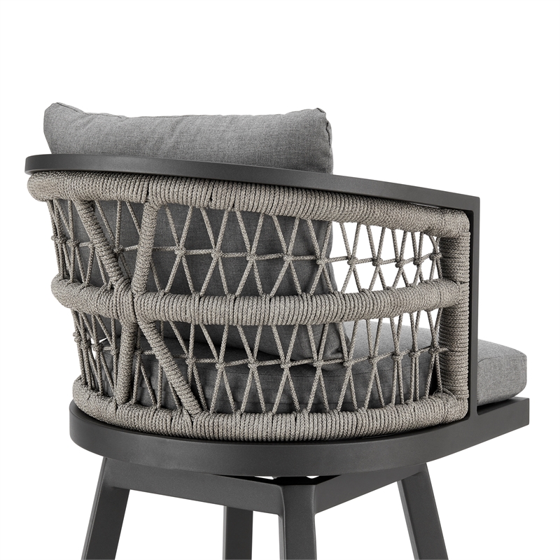 Zella Outdoor  Swivel Bar or Counter Stool in Aluminum with Rope and Cushions