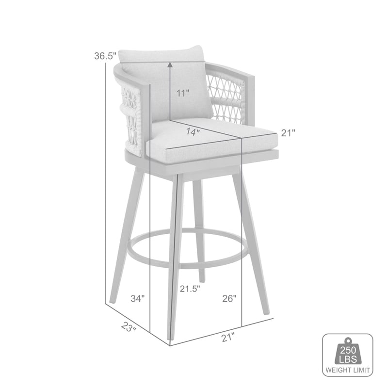 Zella Outdoor  Swivel Bar or Counter Stool in Aluminum with Rope and Cushions