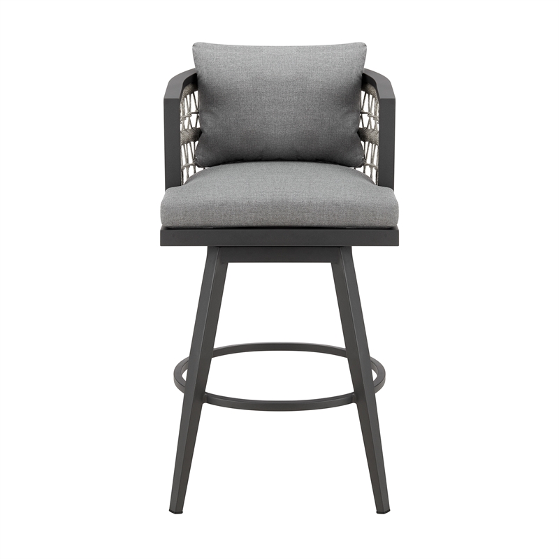 Zella Outdoor Swivel Bar or Counter Stool in Aluminum with Rope and Cushions